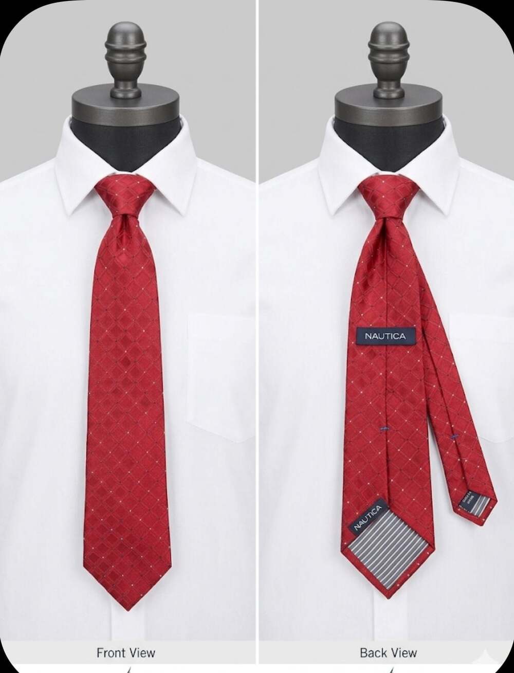 Nautica Men's Red Geometric Grid Pattern Silk Necktie